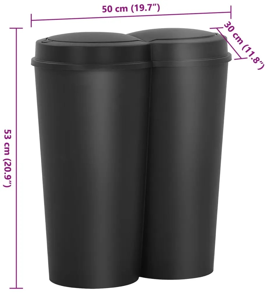 Caixote de lixo duplo 50 L preto