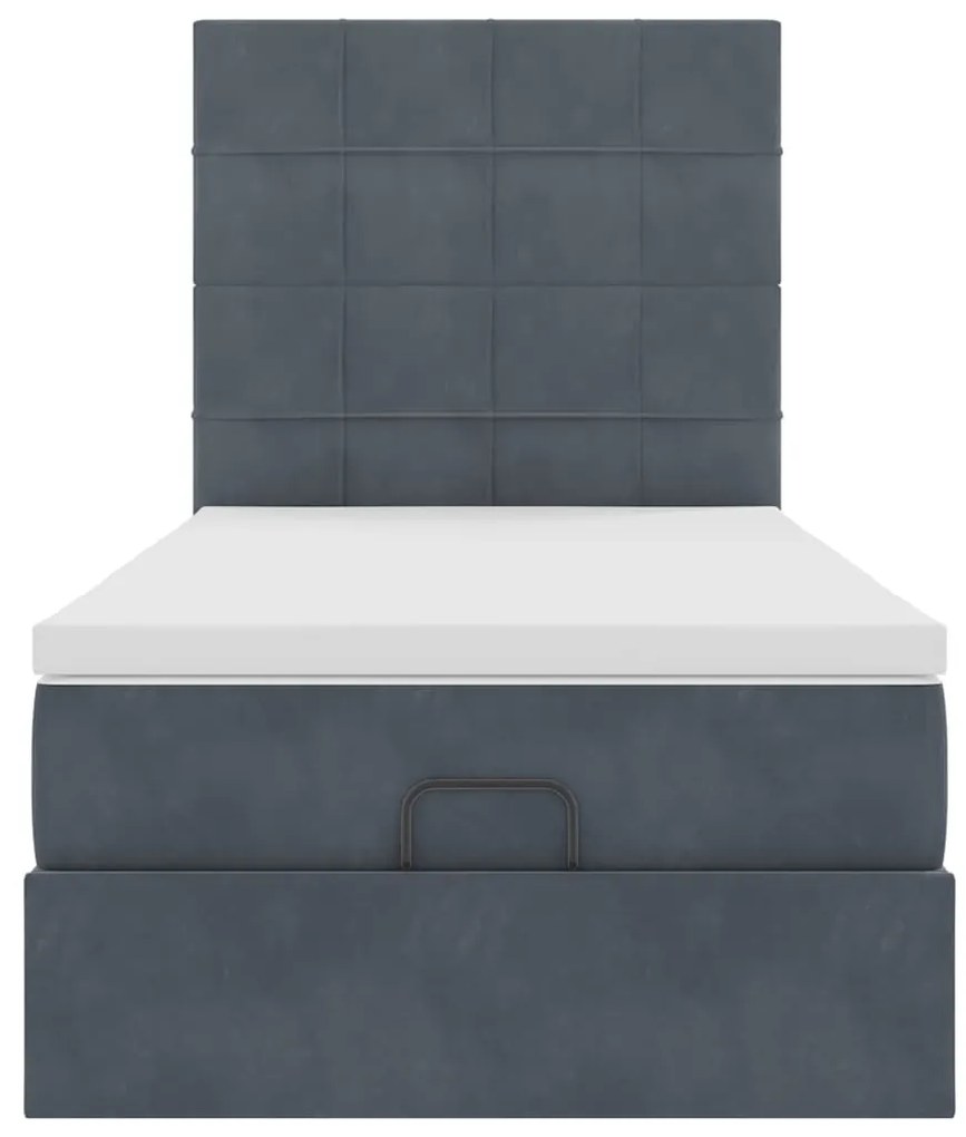 Estrutura cama otomana colchões 90x190cm veludo cinzento escuro