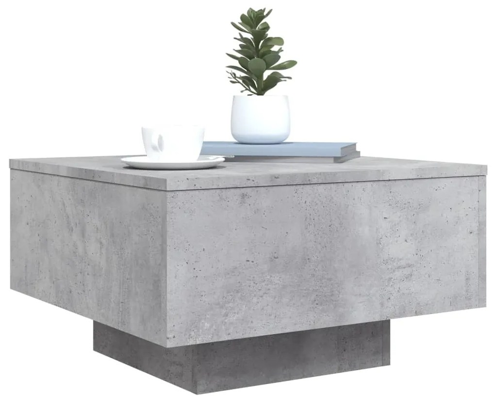 Mesa de centro com luzes LED 55x55x31 cm cinzento cimento