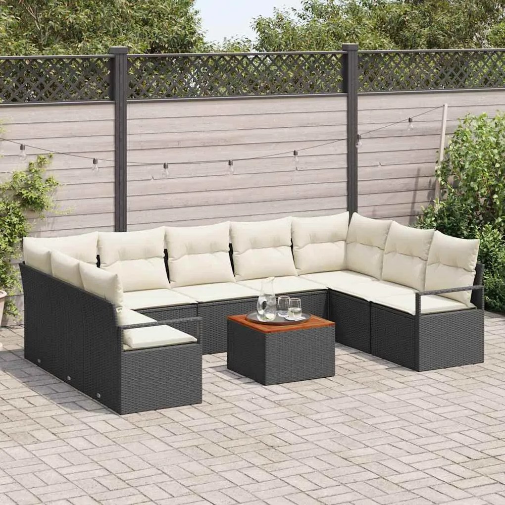 Conjunto de Sofá de Jardim 10 pcs Preto, branco Grande