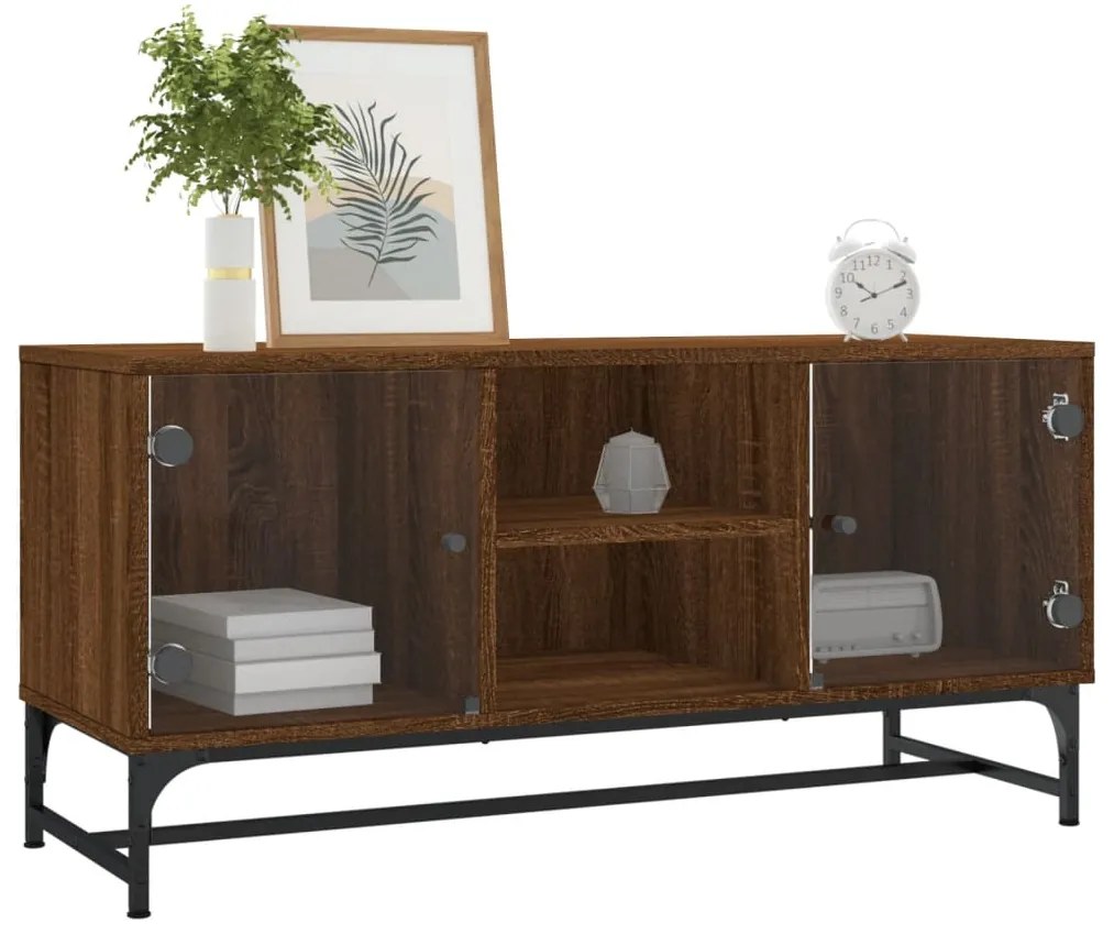 Móvel de TV c/ portas de vidro 102x37x50 cm carvalho castanho