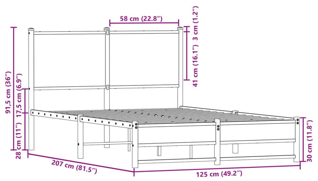 Estrutura de cama sem colchão 120x200 cm metal carvalho sonoma