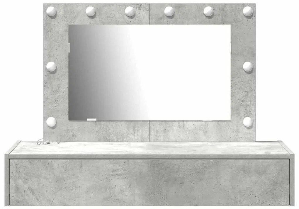 Mesa de Maquilhagem Suspensa com Luzes LED em Cinza Betão