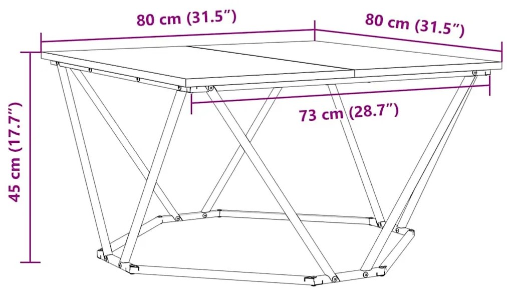 Mesa de Centro Cinza Sonoma 80x80x45 cm Madeira Engenharia