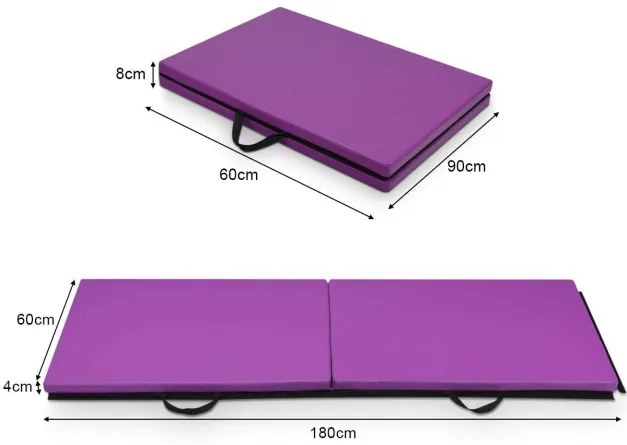 Tapete de Yoga 180 x 60 x 4cm  Almofada Academia Aptidão Tapete de exercício dobrável portátil Púrpura