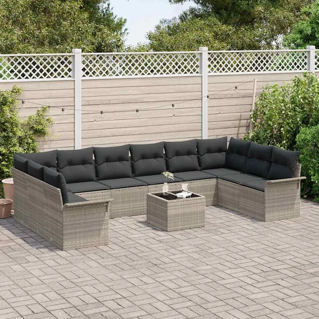 Conjunto de Sofá Modular de 11 Peças com Almofadas Cinza Rattan Sintét