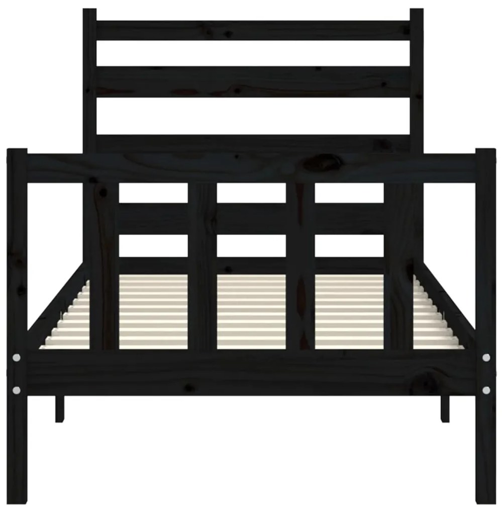 Estrutura de cama com cabeceira 90x190 cm madeira maciça preto