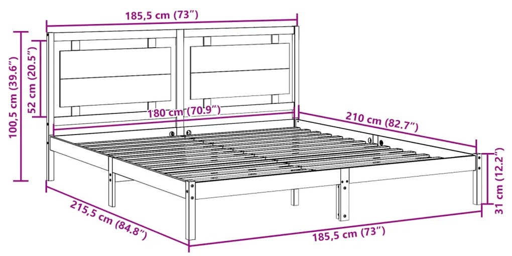 Cama extra longa sem colchão 180x210 cm madeira maciça