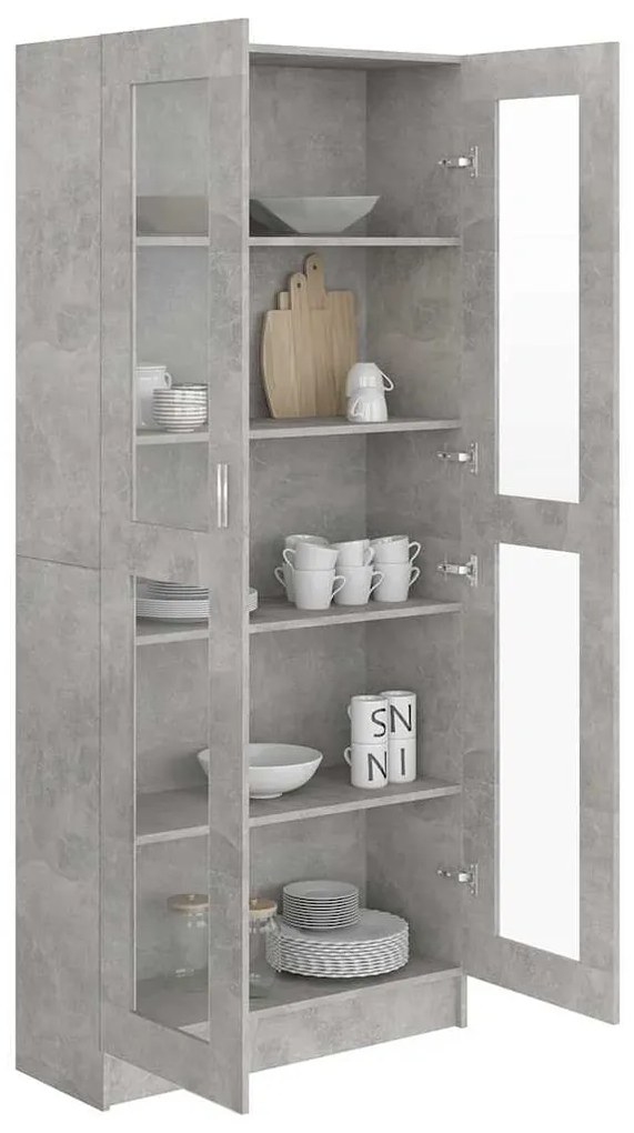 Armário vitrine 82,5x30,5x185,5cm derivados madeira cinzento