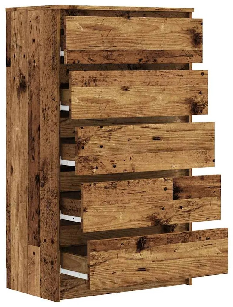 Cómoda com 5 Gavetas - 60x36x103 cm - derivados madeira - madeira velh