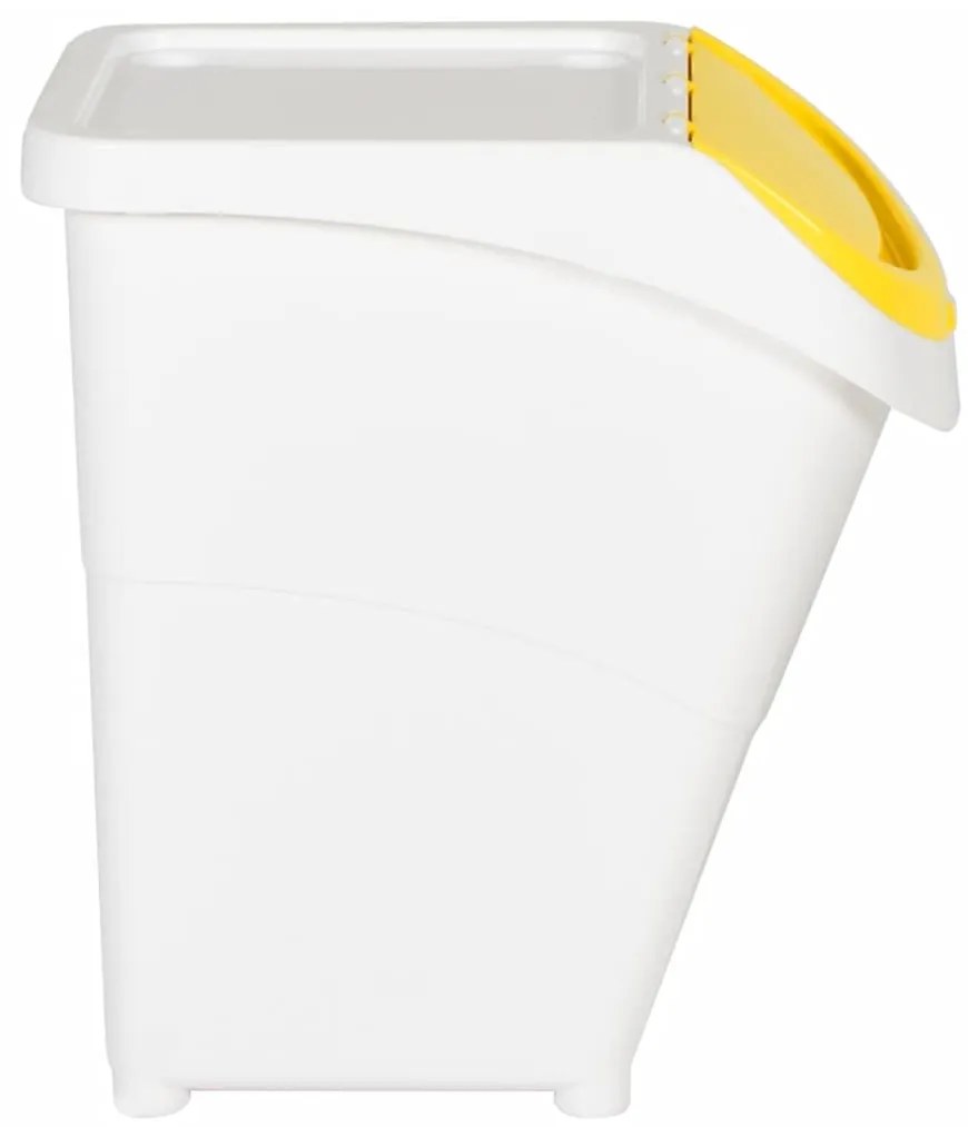 Caixotes do lixo com tampa empilháveis 3 pcs 120 L PP branco