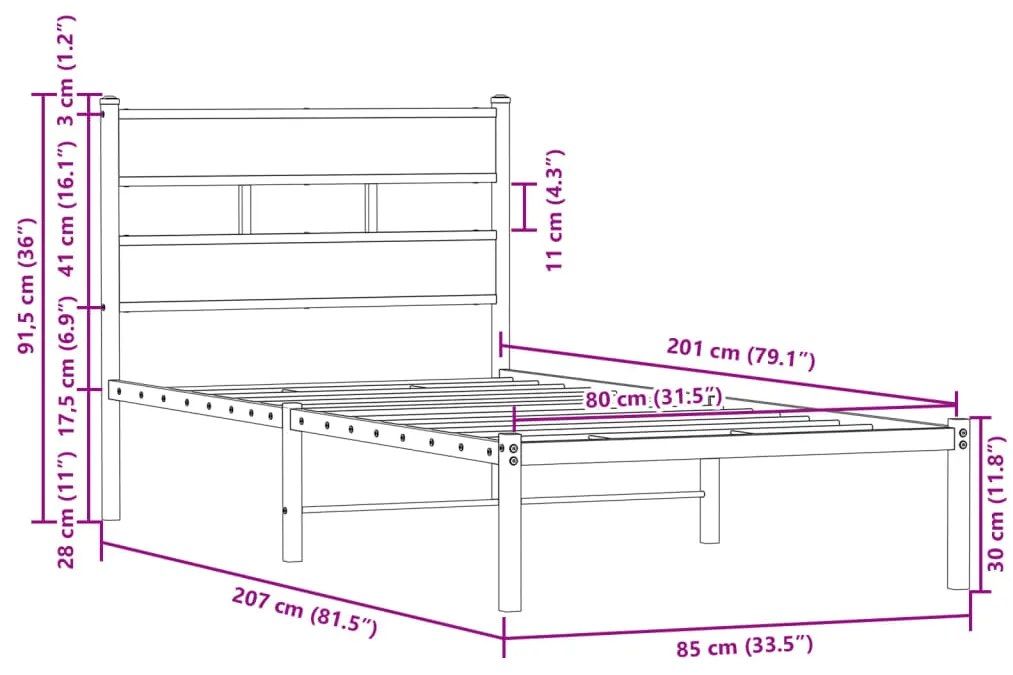 Cama sem colchão com cabeceira 80x200 cm carvalho castanho