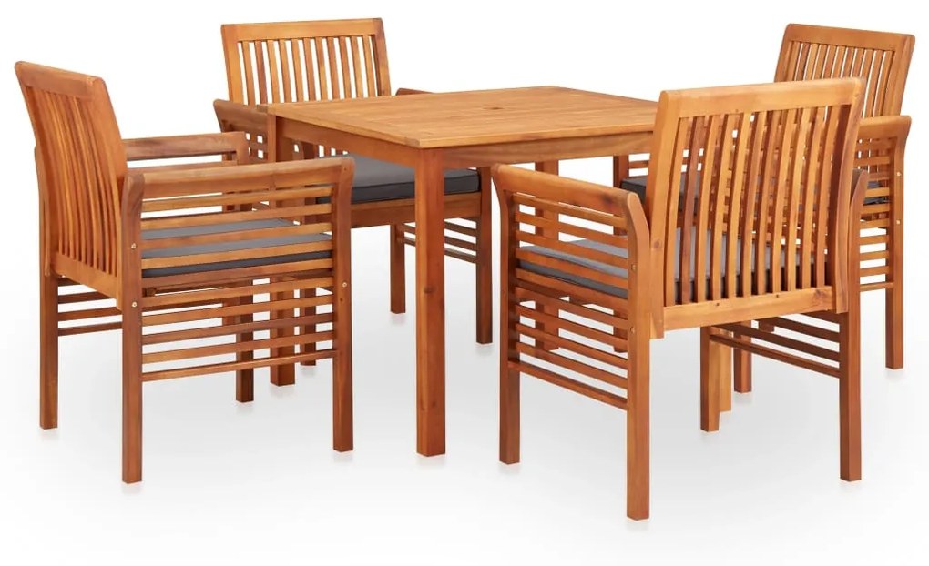 278902 vidaXL 5 pcs conjunto de jantar exterior c/ almofadões acácia maciça