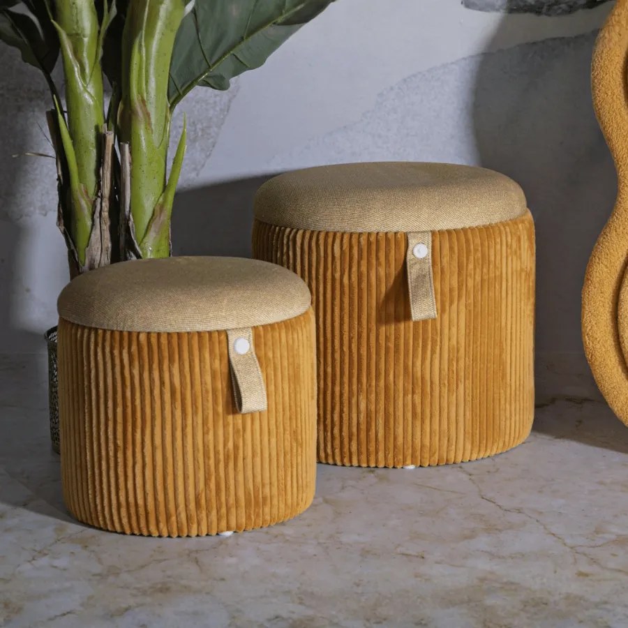 PUFE COM ARMAZENAMENTO BOLZANO 2 PEÇAS Ø 38 X 38-32 X 28 CM AMARELO
