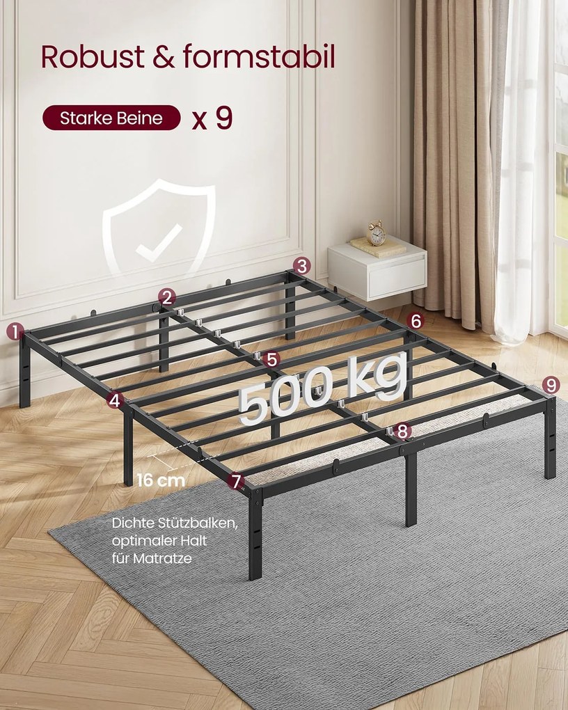 Estrutura de cama de casal em metal 140 x 200 cm moderna preto
