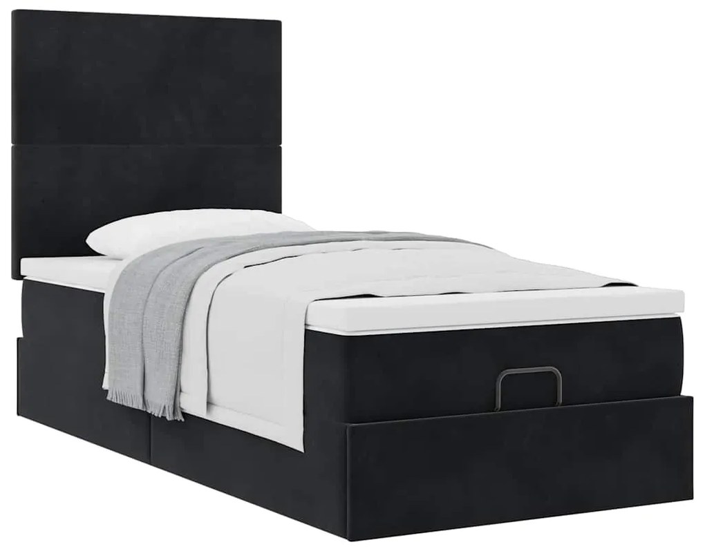 Estrutura de cama otomana com colchões preto 80x200cm veludo