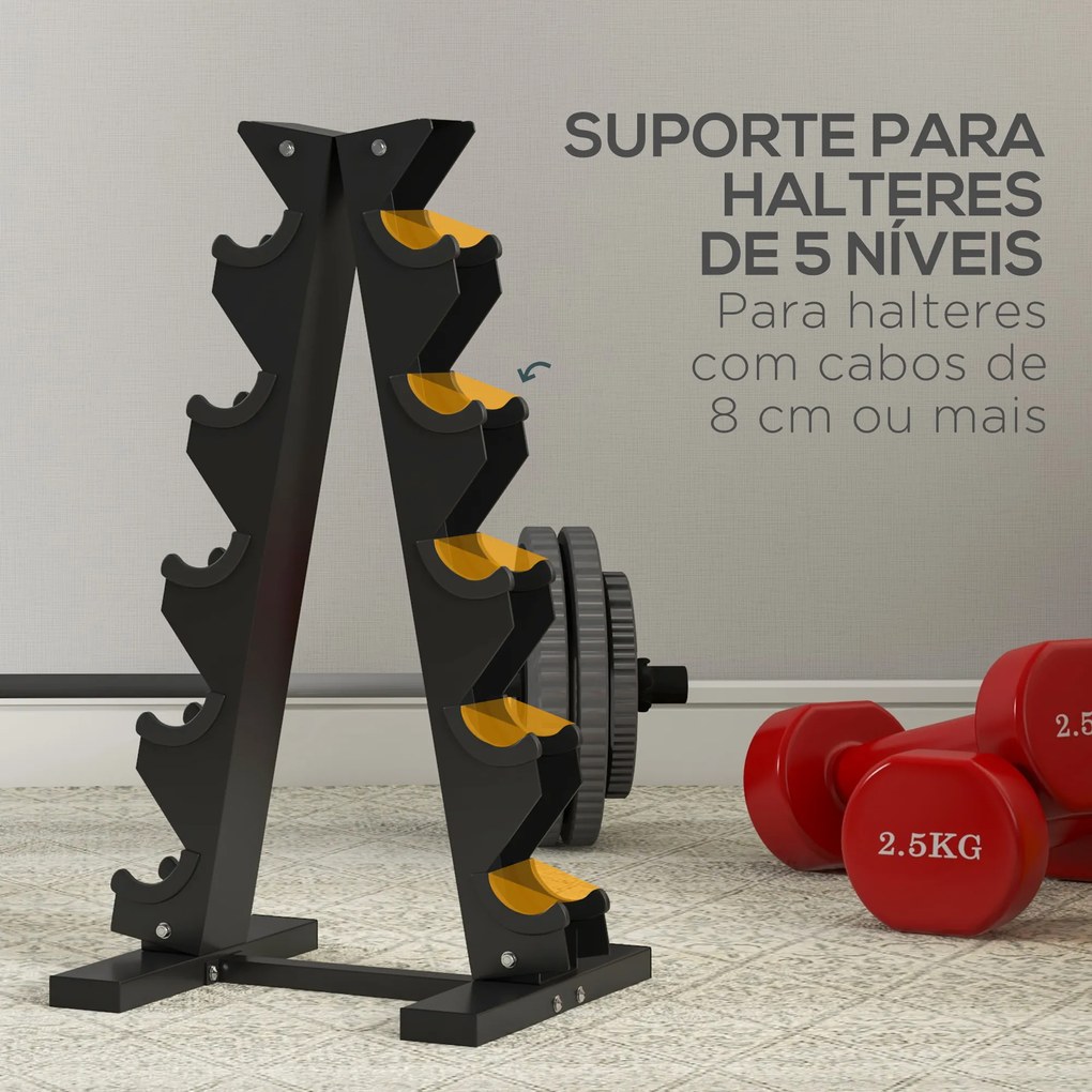 Suporte para Halteres de 5 Níveis Suporte de Armazenamento para Halteres de Aço para Treinamento 35x33x66 cm Preto