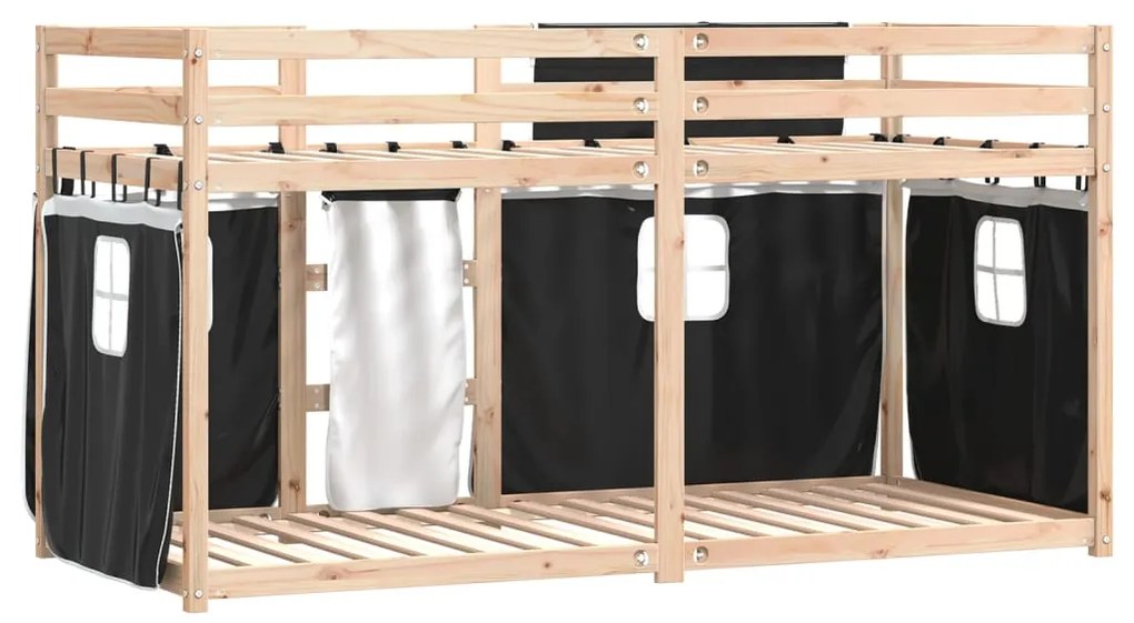 Beliche com cortinas 90x190 cm pinho maciço branco e preto