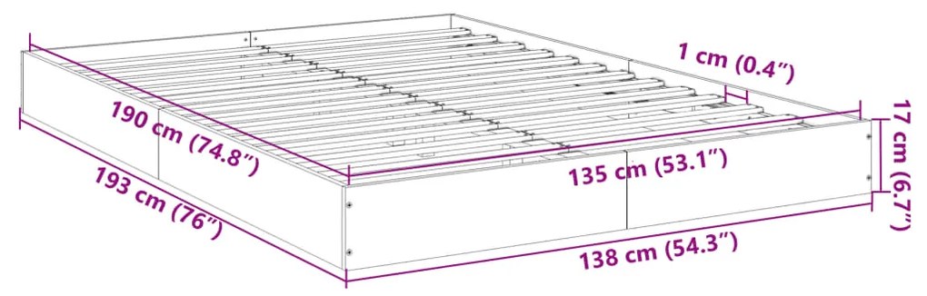 Estrutura de cama 135x190 cm derivados madeira carvalho sonoma