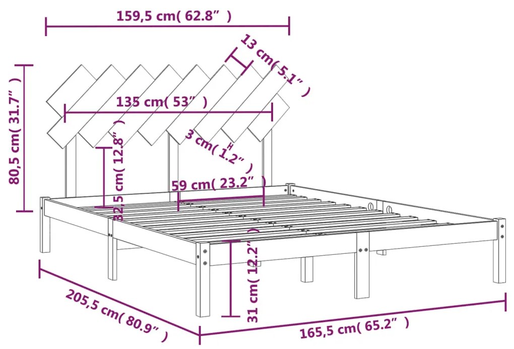 Estrutura de cama 160x200 cm madeira maciça branco