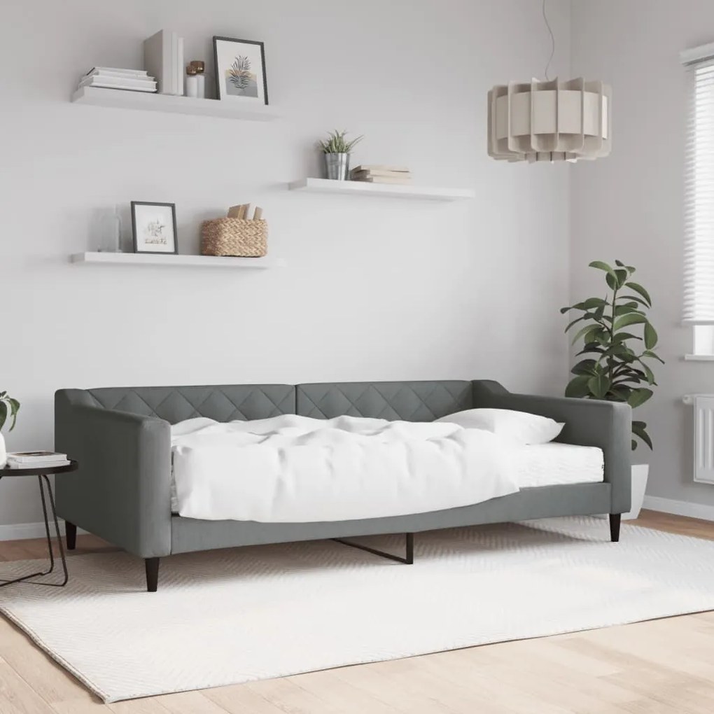 vidaXL Sofá-cama com colchão 100x200 cm tecido cinzento-escuro