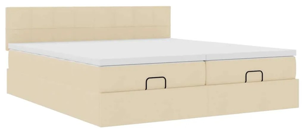 Estrutura de cama otomana com colchões tecido creme 200x200cm