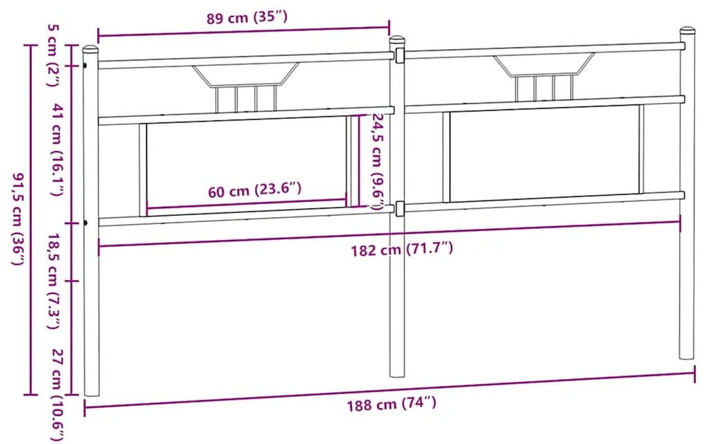 Cabeceira de cama 180cm derivados madeira/aço carvalho castanho