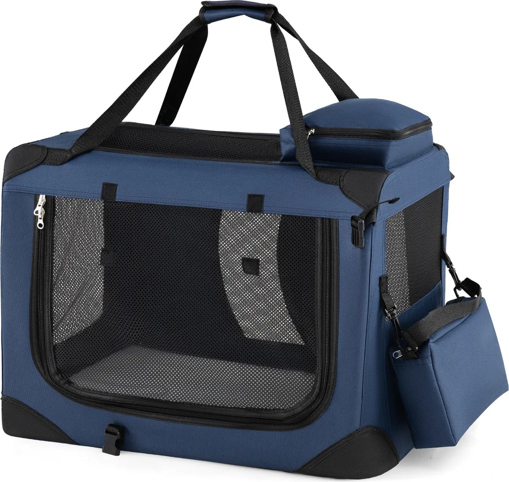 Transportadora dobrável tamanho S 61 x 43 x 43 cm para animais de estimação, com janelas de rede, 3 portas, cama felpuda e bolsos removíveis, para uso