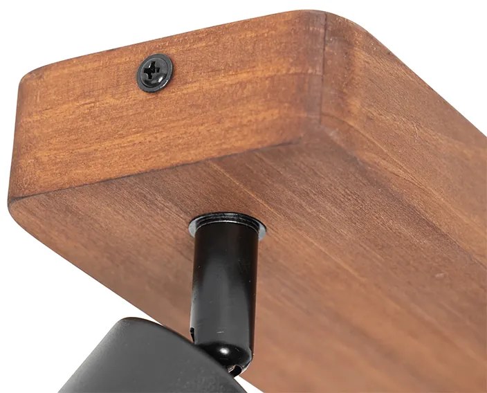 Foco industrial preto com madeira 2 luzes - Kristina Industrial