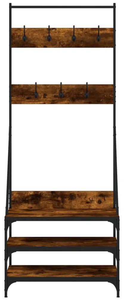 Bengaleiro c/ arrumação de calçado 70x40x184 cm carvalho fumado