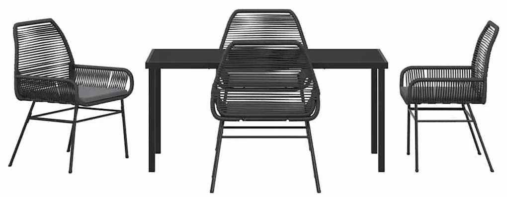 Conjunto de Jantar de Jardim com Almofadas Preto Rattan Polimérico