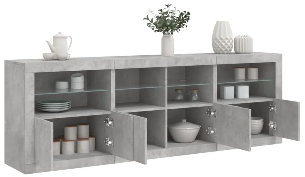 vidaXL Aparador com luzes LED 202x37x67 cm cinzento cimento