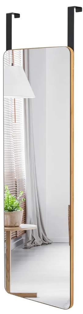 Espelho de corpo inteiro montado na parede em bambu com 2 ganchos para corredor, sala, quarto 100 x 35 cm Natural