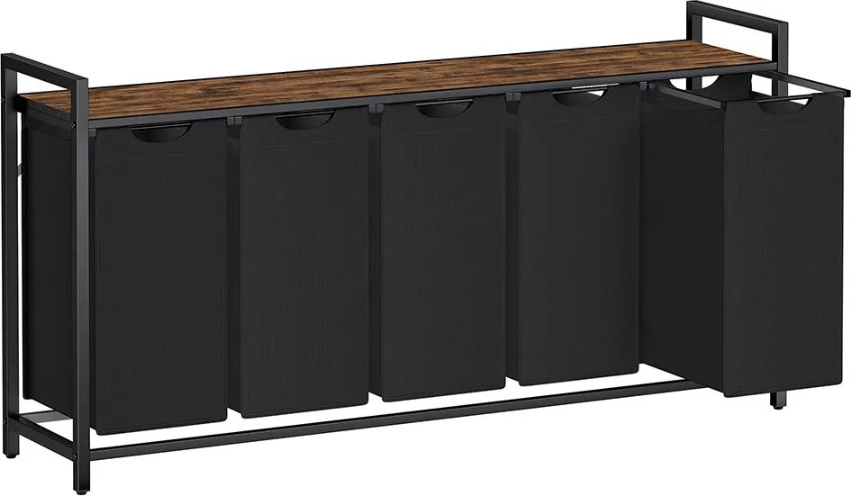 Cesto para roupa suja 143,5 x 33 x 72 cm com prateleira em tecido Oxford preto-castanho