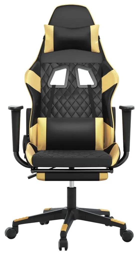 Cadeira gaming c/ apoio pés couro artificial preto e dourado