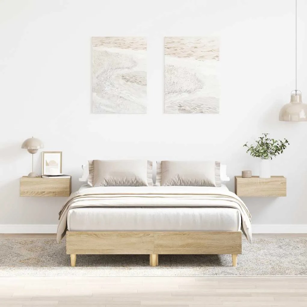 vidaXL Estrutura de cama sem colchão 135x190 cm carvalho sonoma