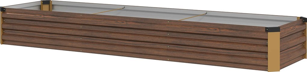 Outsunny Canteiro Elevado para Horta Externa 405L, Jardineira de Varanda em Aço Galvanizado com Fundo Aberto, para Plantas, Flores e Legumes, 240x60x30 cm, Efeito Madeira Escura | Aosom Portugal