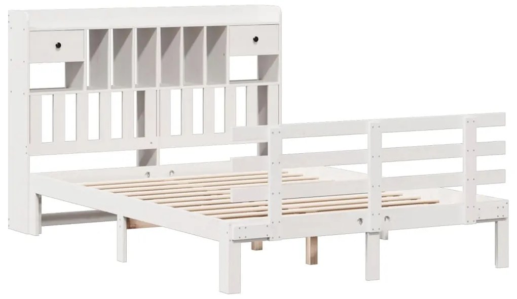 Cama com estante sem colchão 150x200 cm pinho maciço branco