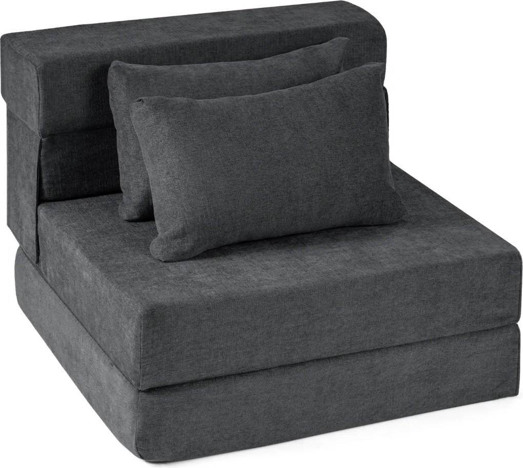 Sofá-cama futon dobrável 3 em 1 com 2 almofadas, em tecido de chenille , para sala, quarto ou escritório cinza