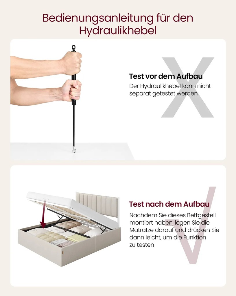 Estrutura de cama 160 x 200 cm (COLCHÃO NÃO INCLUIDO) com arrumação sob a cama; cabeceira em bege cappuccino