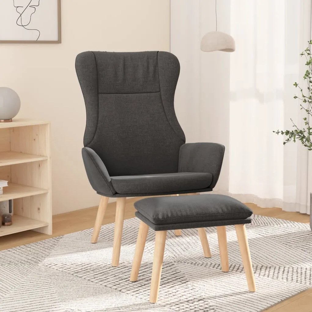 3097883 vidaXL Cadeira de descanso com banco p/ pés tecido cinza-escuro