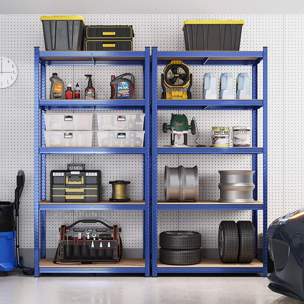 Conjunto 2 Estantes de arrumação garagens, armazem, arrumos com 5 níveis 40 x 90 x 180 cm Azul