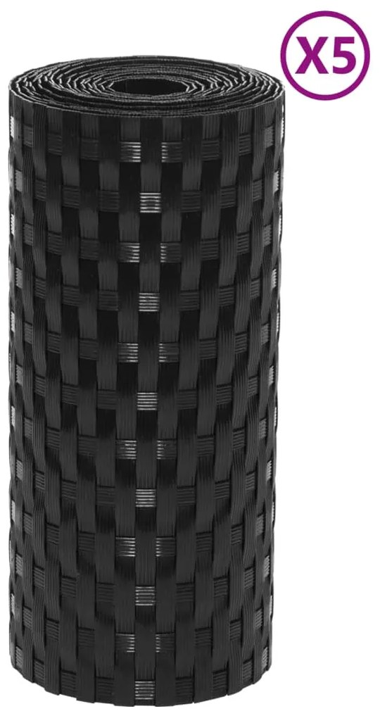 Telas de varanda 5 pcs 255x19 cm vime PE preto
