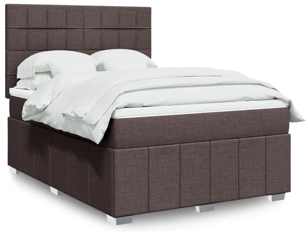 vidaXL Cama com molas/colchão 140x200 cm tecido castanho-escuro