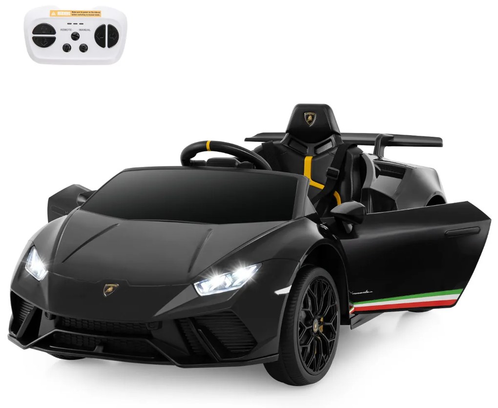 Carro Elétrico Lamborghini Licenciado para Crianças 12V com Controlo Remoto Luzes LED Música Buzina Arranque Suave Preto