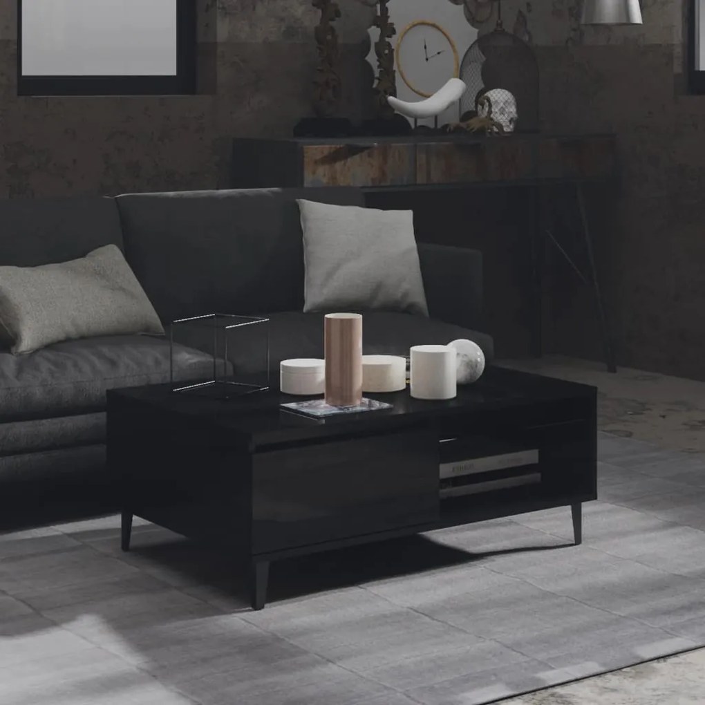 vidaXL Mesa de centro 90x60x35 cm contraplacado preto brilhante