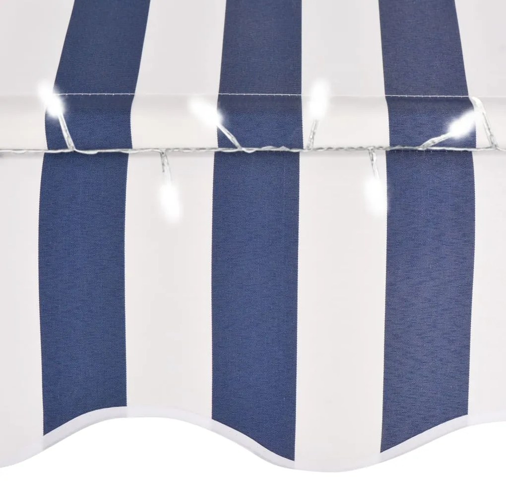 Toldo retrátil manual com LED 150 cm azul e branco
