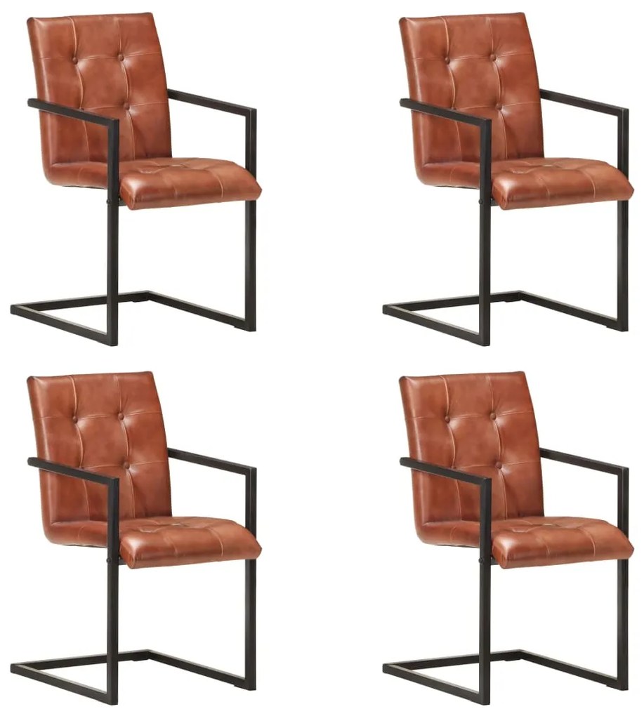 vidaXL Cadeiras de jantar cantilever 4 pcs couro genuíno castanho