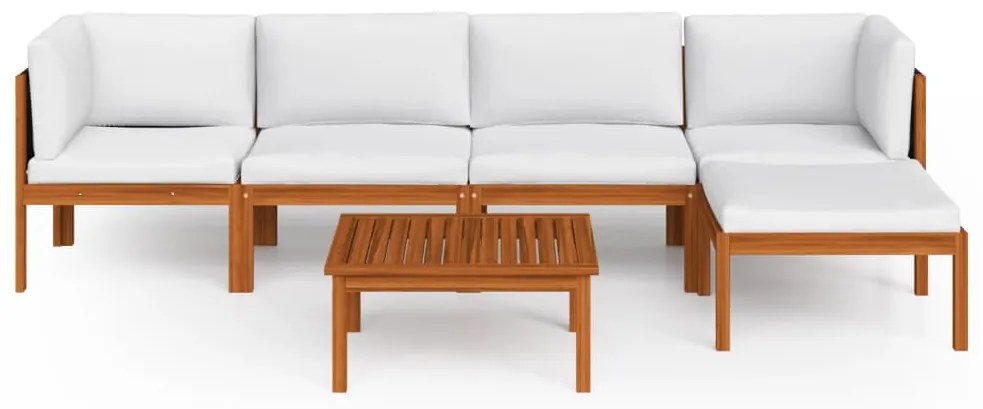 6 pcs conjunto lounge jardim c/ almofadões acácia maciça creme