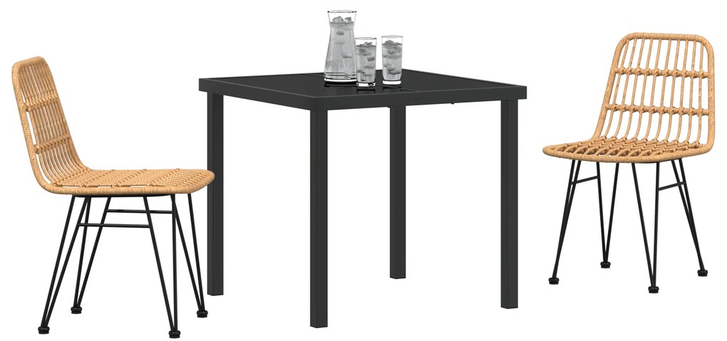 Conjunto de Jantar de Jardim 3 Peças Marrom Rattan Poliéster